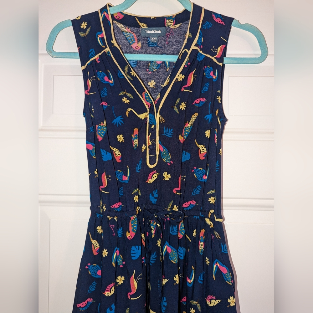 Modcloth Cafe Au Soleil Blue Tropical Slee…